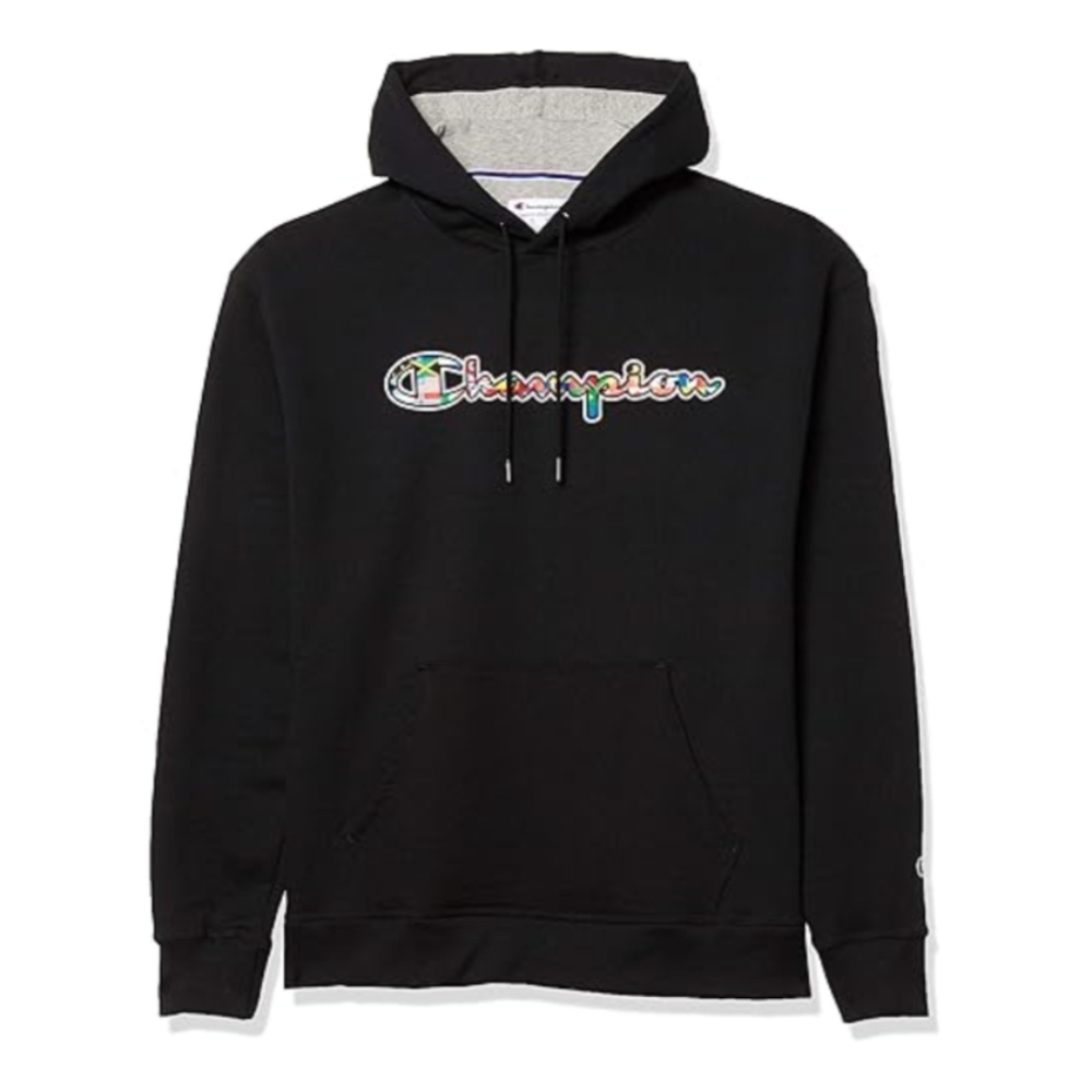Black "Flags Of The World" Logo Champion Powerblend Fleece Hoodie Sz S
